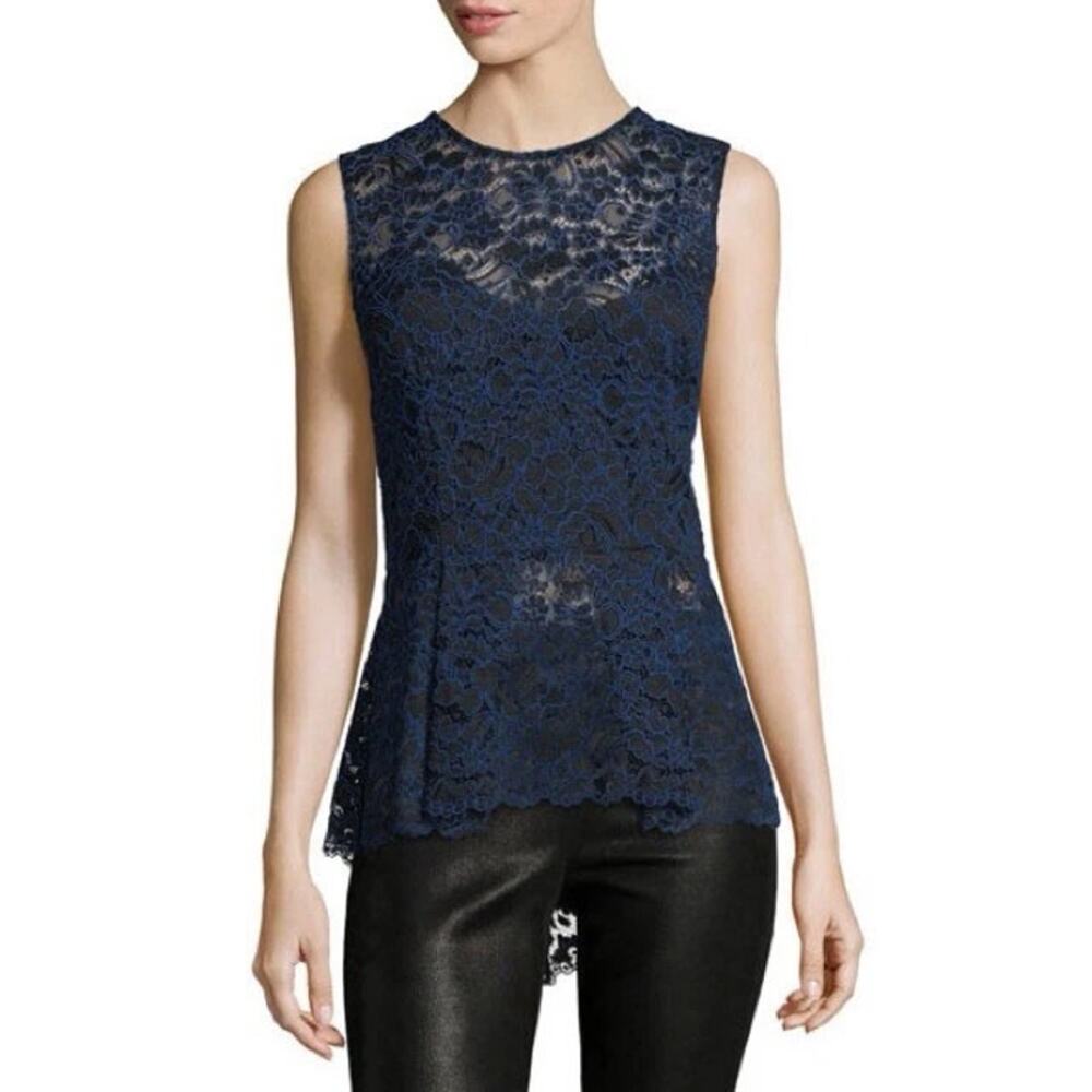 VERONICA BEARD Corded Lace Back-Zip Sleeveless Peplum Blouse 6